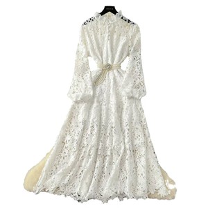 chinese dress ladies Crepe and lace maxi dress white/black S064X210 – RASARIO