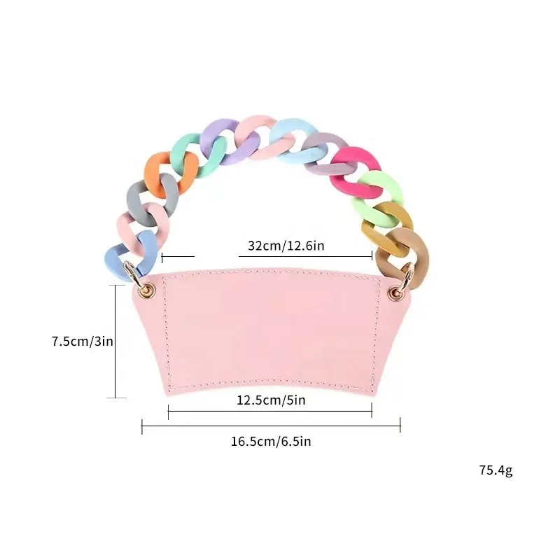 Penjualan laris penutup cangkir kopi kulit Pu Logo kustom rantai warna dapat dilepas pemegang cangkir air portabel untuk perjalanan
