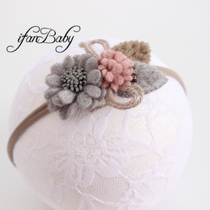 Fotografía suave y cálida Flor de fieltro de <span class=keywords><strong>lana</strong></span> en diadema elástica de nailon accesorios para el cabello de niña - Product Image 3