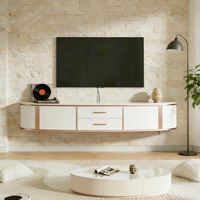 Meuble TV flottant en bois personnalisé BALOM avec LED et rangement pour petits appartements, meuble TV moderne pour salon/salle à manger