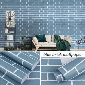 45x10 metri di <span class=keywords><strong>adesivo</strong></span> in vinile impermeabile di contattare autoadesivo della <span class=keywords><strong>parete</strong></span> di carta bianco e blu di mattoni carta <span class=keywords><strong>da</strong></span> parati per la casa soggiorno decorazione - Product Image 4