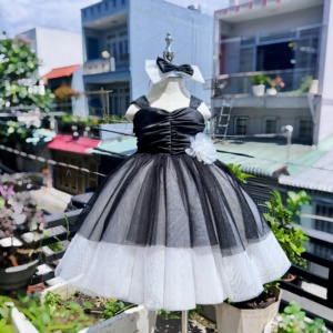 Công Chúa Ăn Mặc Cho Cô Gái Lớn loe Màu Đen Trắng Vòng Phong Cách Ánh Sáng Đuôi Hoa Eo Trang Trí Tùy Chỉnh Odm Cho Trẻ Em - Product Image 3