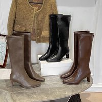 Bottes hautes chic à bout carré pour femme, avec fermeture éclair arrière, talon amincissant, style équestre, bottes de mode