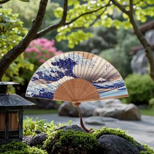 Abanico Japonés de Bambú de Lujo de 33 cm, Tallado con el Diseño de la Gran Ola de Kanagawa, en Caja, Estilo Ecológico para Manualidades y Recuerdos - Product Image 4