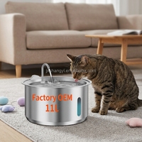 Fontaine à eau automatique pour chat, élégante, en acier inoxydable 304, solide, 11L, pour intérieur, avec batterie rechargeable, fabrication OEM