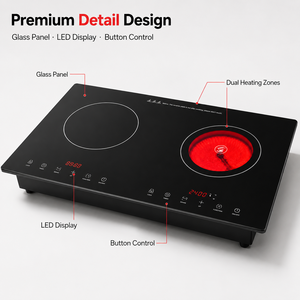 Plaque chauffante électrique portable multifonctionnelle à infrarouge 220V 2200W pour la maison, 2 brûleurs, appareil électroménager KI02001 - Product Image 3