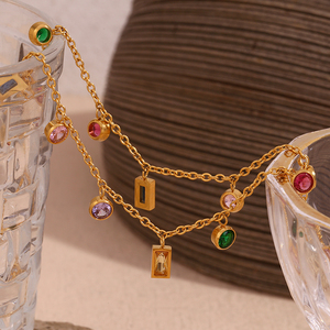 Dreamshow Bijoux colorés Cadeau pour femmes Collier ras du cou en zircon Collier plaqué or Bijoux en acier inoxydable 316L - Product Image 1