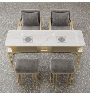 2025 nuevo equipo moderno de lujo para decoración de uñas, mesa de salón de uñas de dos plazas, estudio de muebles de salón de mármol de acero inoxidable - Product Image 3