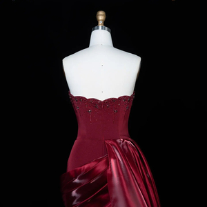 Robe de soirée sirène en satin bordeaux de luxe Jancember LSZ608 avec surjupe - Product Image 6