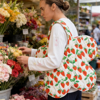 Sac fourre-tout matelassé en polyester grande capacité motif fraise mignon en forme de fleur, marque Sunshine, pour femme, toutes saisons, vente en gros