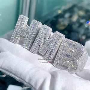 Лидер продаж, классическое круглое багетное кольцо из муассанита, бриллиантовое письмо на заказ - Product Image 3