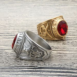yunnique Men's <b>Titanium</b> Steel <b>Ring</b> Red Gemstone Bezel Setting Letter Design Punk Style Fashion Jewelry Gift 27046 - Product Image 3
