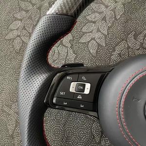 Volant sport personnalisé en cuir et fibre de carbone pour VW <span class=keywords><strong>Golf</strong></span> 4 5 6 <span class=keywords><strong>7</strong></span> R MK7 8 Polo GTI <span class=keywords><strong>GTD</strong></span> avec surpiqûres rouges et palettes de changement de vitesse - Product Image 2