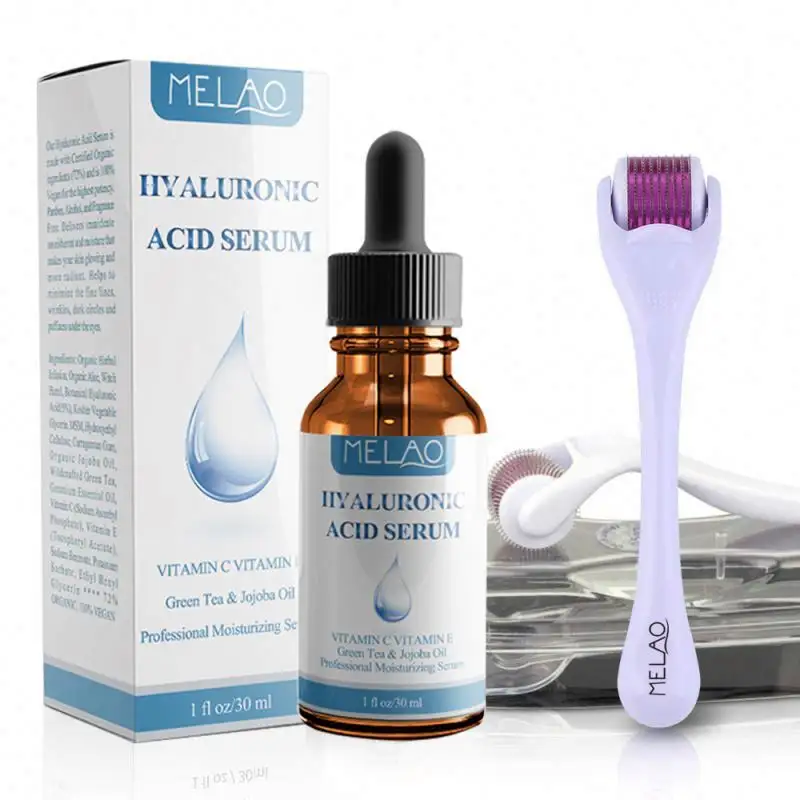 Best Derma Kit 0.25mm - Microneedle Roller for Face&Body 540 Titanium Micro Needles Vitamin C 20% Hyaluronic Acid Serum