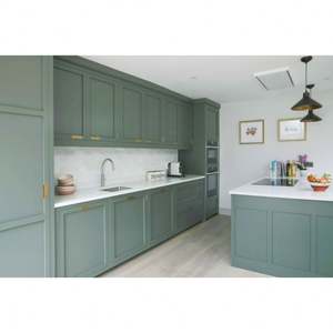 ตู้ครัวแบบโมดูลาร์สไตล์อเมริกันโมเดิร์นสีเขียว ดีไซน์คลาสสิกแบบเชคเกอร์สีขาว พร้อมไอส์แลนด์ครัว - Product Image 4