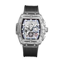 Reloj de Cuarzo Luminoso para Hombre, Estilo Deportivo, Tendencia Urbana, Hip Hop, con Carcasa Transparente, Correa de Cuero y Goma, Esfera de Cristal y Manecillas Indicadoras