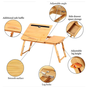 홈 오피스 용 수납 서랍이있는 랩 데스크 접이식 나무 대나무 침대 노트북 책상 조정 가능한 아침 식사 서빙 침대 트레이 테이블 - Product Image 4