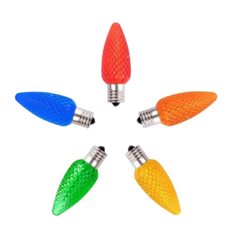 Commercial Grade Outdoor 120V E17 Base C9 LED Faceted Christmas Replacement Light Bulbs