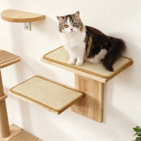 Étagère murale pour chat en bois écologique moderne et perchoir avec tapis en sisal, arbre à chat à 2 niveaux, emballé en carton, utilisation intérieure/bureau, toutes saisons