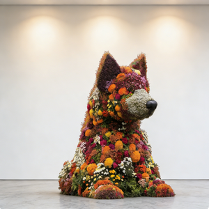 Sculpture géante artisanale d'animaux floraux, installation artistique personnalisée de taureau/cheval/chien/ours/lapin pour la décoration de centres commerciaux et de mariages - Product Image 1