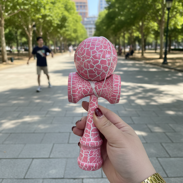 Standard Wooden Skill Ball Toy Full Crackle Pink White Kendama Toy 6cm Ball