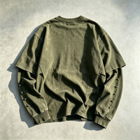 T-shirt à manches longues effet deux pièces, style streetwear épais, vintage, délavé à l'acide, clouté, fabricant OEM