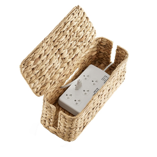 Wicker Cable Management Box with Lid 15 Inch Cable Organizer Box and Power Strip Box for Electrical Cord Management