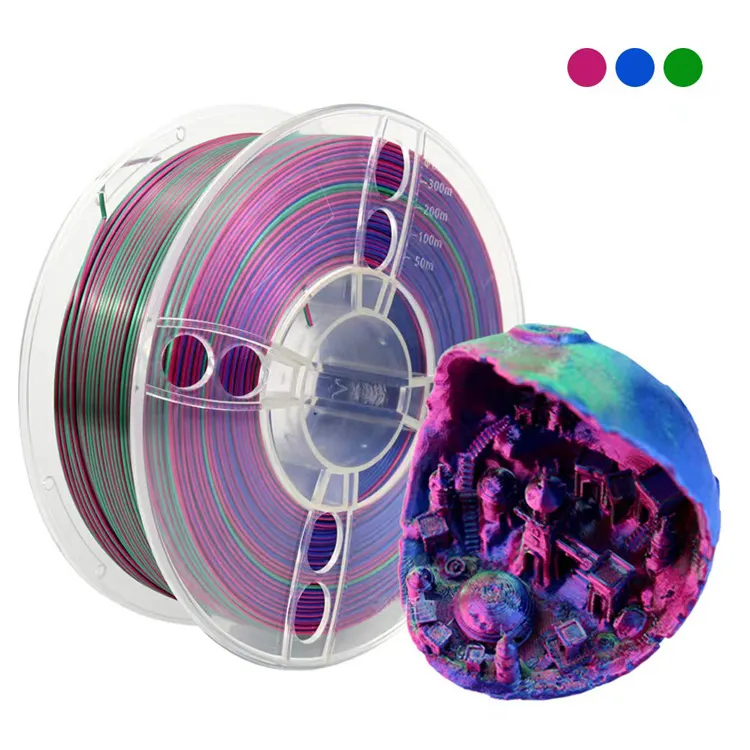 OEM Tricolor 1kg silk PLA Filament Tricolor Color For 3d Printing 1.75mm 1KG dual Color filament