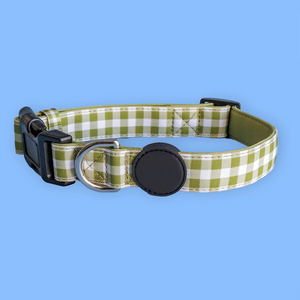 Collier pour chien classique en toile gingham olive, durable, avec doublure en néoprène rembourrée, collier pour animal de compagnie réglable avec boucle à dégagement rapide - Product Image 5