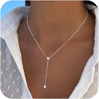Collier pendentif simple en moissanite en forme de Y avec chaîne croisée à pompon doré, bijoux élégants superposés pour femmes