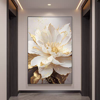 Dekorasi Dinding Rumah Motif Bunga Emas Putih Seni Cetak Digital 3D Still Life Grosir Lukisan Dekorasi Porselen Kristal Mewah Kelas Atas