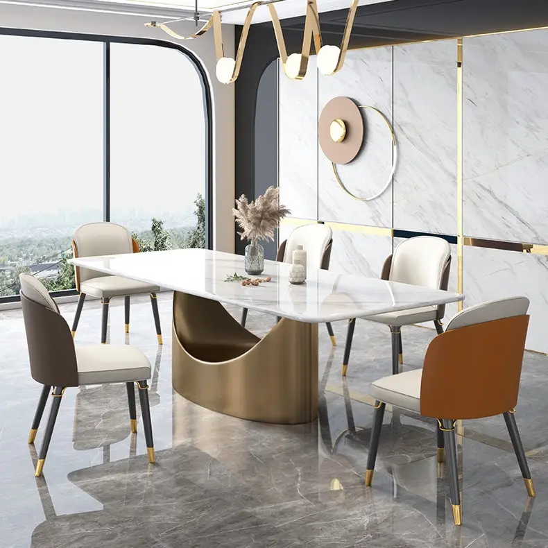 Juego de comedor moderno de estilo nórdico 2023, diseño de lujo italiano, muebles para el hogar, mesa de comedor superior de mármol