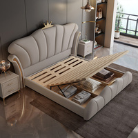 Ensemble de chambre à coucher italien de luxe, lit king-size moderne avec grand rangement, lit de princesse française, lit en cuir véritable
