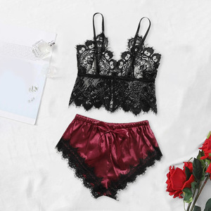 Nuevo conjunto de dos piezas de lencería sexy estilo europeo y americano, conjunto de camisón con encaje, moderno y cómodo. - Product Image 4