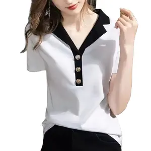 Gaun Pullover ramping lengan pendek Fashion gaun Logo desain kustom T-shirt wanita musim panas pakaian wanita atasan Solid Semua cocok