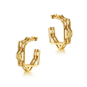 wholesale stainless steel 33mm square open huggie hoop gold earring unisex for women men China manufacturer factory supplier