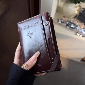Custom Dark Brown PU Leather Multifunctional Travel <b>Wallet</b> Anti-Theft Card Passport Holder Certificate Storage Air Ticket <b>Wallet</b> - Product Image 1