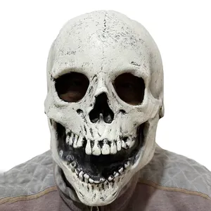 Masker Halloween kepala tengkorak realistis baru masker topeng kerangka kepala penuh lateks karet lembut untuk malam horor