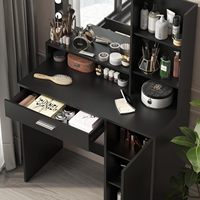 Table de toilette pratique noire/blanche avec grand tiroir et rangement à trois niveaux, coiffeuse avec miroir et lumière LED réglable