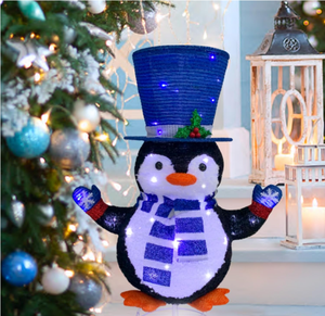 <span class=keywords><strong>Décoration</strong></span> <span class=keywords><strong>de</strong></span> Noël d'extérieur Pinguin Bleu Blanc Chaud avec 60 Lumières, Conception Pliable pour Porche, Cour et Jardin - Product Image 2