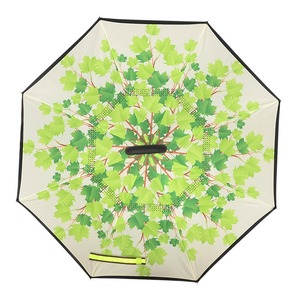 Parapluie inversé manuel China Life, motif feuille verte, long manche, imperméable, parapluie promotionnel - Product Image 2