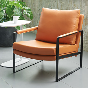 Divano Singolo Moderno Industriale Quadrato in Ecopelle Marrone, Garanzia di 3 Anni, Telaio in Metallo Nero per Soggiorno - Product Image 4