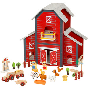 Simulation en bois pour enfants ferme de vache européenne villa maison de poupée ferme voiture maison de jeu jeu d'alimentation des animaux - Product Image 1