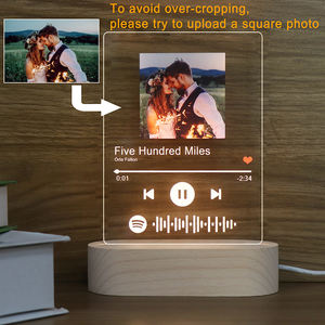 <span class=keywords><strong>Foto</strong></span> <span class=keywords><strong>personalizada</strong></span>, placa de música, luz nocturna, grabado, nombre, canción, marco de fotos, Base de madera, lámpara acrílica para regalo - Product Image 6