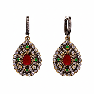 Estilo auténtico granate CZ turco auténtico pera pendientes colgantes turco hecho a mano venta al por mayor 925 joyería de plata esterlina - Product Image 2