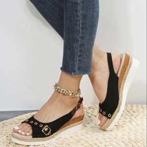 Nouvelles sandales compensées pour femme, style printemps-été, bout ouvert, tendance européenne, à bouton unique, à enfiler, semelle épaisse, dessus en PU, pour l'extérieur et la plage - Product Image 6
