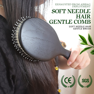 Escova de Cabelo Antiestática Tipo Raquete para Extensões de Cabelo com Cerdas de Javali e Nylon Pente de Madeira de Carvalho com Cabo de Madeira para Massagem no Couro Cabeludo - Product Image 3