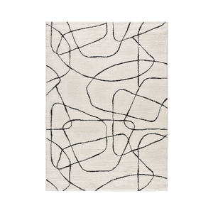 Tapis à poils longs abstrait style gribouillage - Freehand |   Ivoire et Charbon de bois |   Mélange de laine |   Tailles personnalisées disponibles - Product Image 3