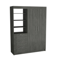 [Stock US] Livraison Gratuite Armoire à 3 Étagères et Tiroirs avec Poignées Métalliques Chêne Fumé Expédition Domestique US 1 Pièce MOQ