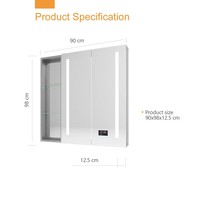 Armoire à miroir en aluminium à double porte avec étagères de rangement, compatible Bluetooth